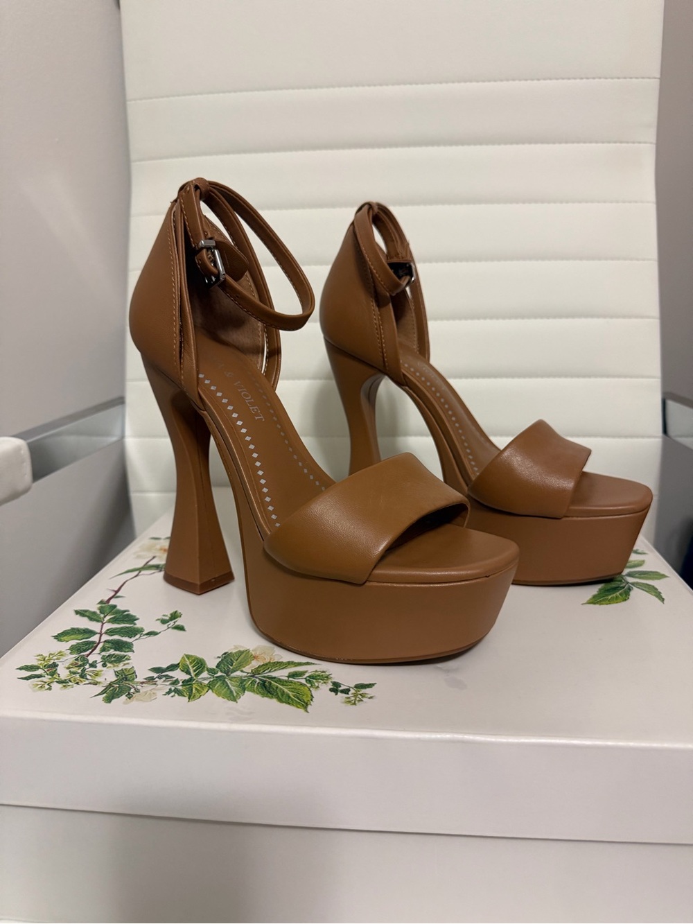 Chelsea & Violet Brown Platform Ankle-Strap Heels